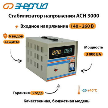 Однофазный стабилизатор напряжения Энергия АСН 3000 - Стабилизаторы напряжения - Однофазные стабилизаторы напряжения 220 Вольт - Энергия АСН - . Магазин оборудования для автономного и резервного электропитания Ekosolar.ru в Выборге
