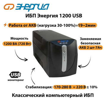 Энергия ИБП 1200 USB - ИБП и АКБ - ИБП для компьютера - . Магазин оборудования для автономного и резервного электропитания Ekosolar.ru в Выборге