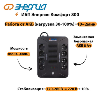 ИБП Комфорт 800 Энергия - ИБП и АКБ - ИБП для компьютера - . Магазин оборудования для автономного и резервного электропитания Ekosolar.ru в Выборге