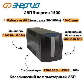 Энергия ИБП 1500 - ИБП и АКБ - ИБП для компьютера - . Магазин оборудования для автономного и резервного электропитания Ekosolar.ru в Выборге