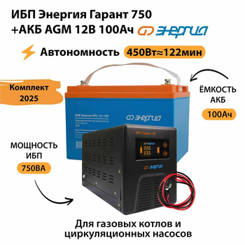 ИБП для котла Энергия Гарант 750 + Аккумулятор 100 Ач 12 В (450Вт - 122мин) - ИБП и АКБ - ИБП для котлов - . Магазин оборудования для автономного и резервного электропитания Ekosolar.ru в Выборге