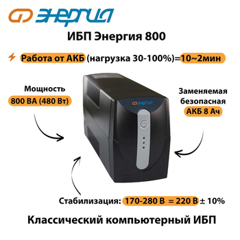 Энергия ИБП 800 - ИБП и АКБ - ИБП для компьютера - . Магазин оборудования для автономного и резервного электропитания Ekosolar.ru в Выборге